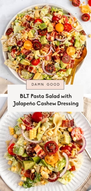 collage of the best blt pasta salad recipe