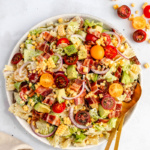 healthy BLT pasta salad in a bowl
