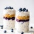peanut butter blueberry overnight oats in two jars