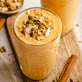 butternut squash smoothie topped with granola