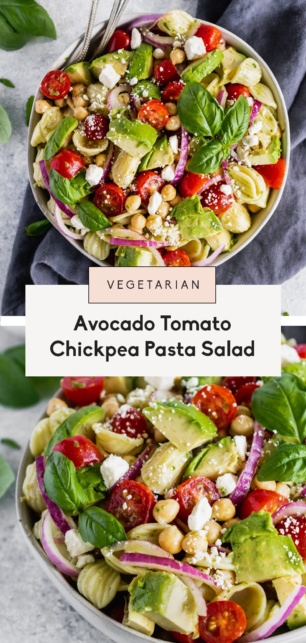 collage of a chickpea pasta salad