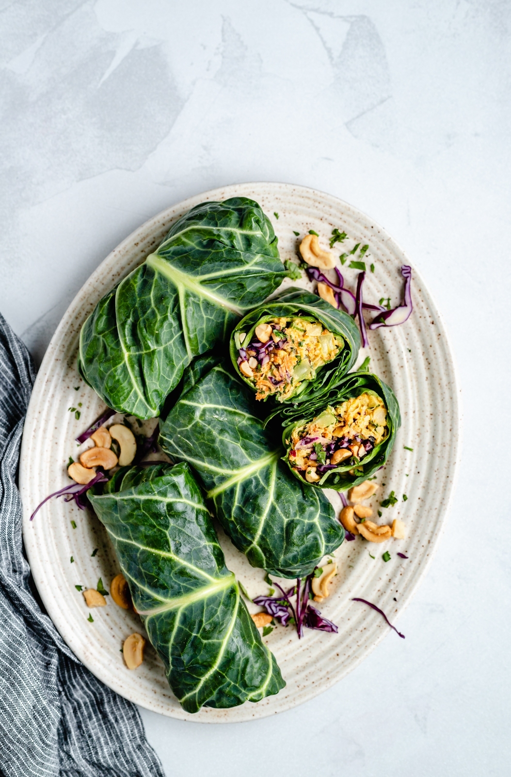 vegan curry chickpea salad wraps on a plate