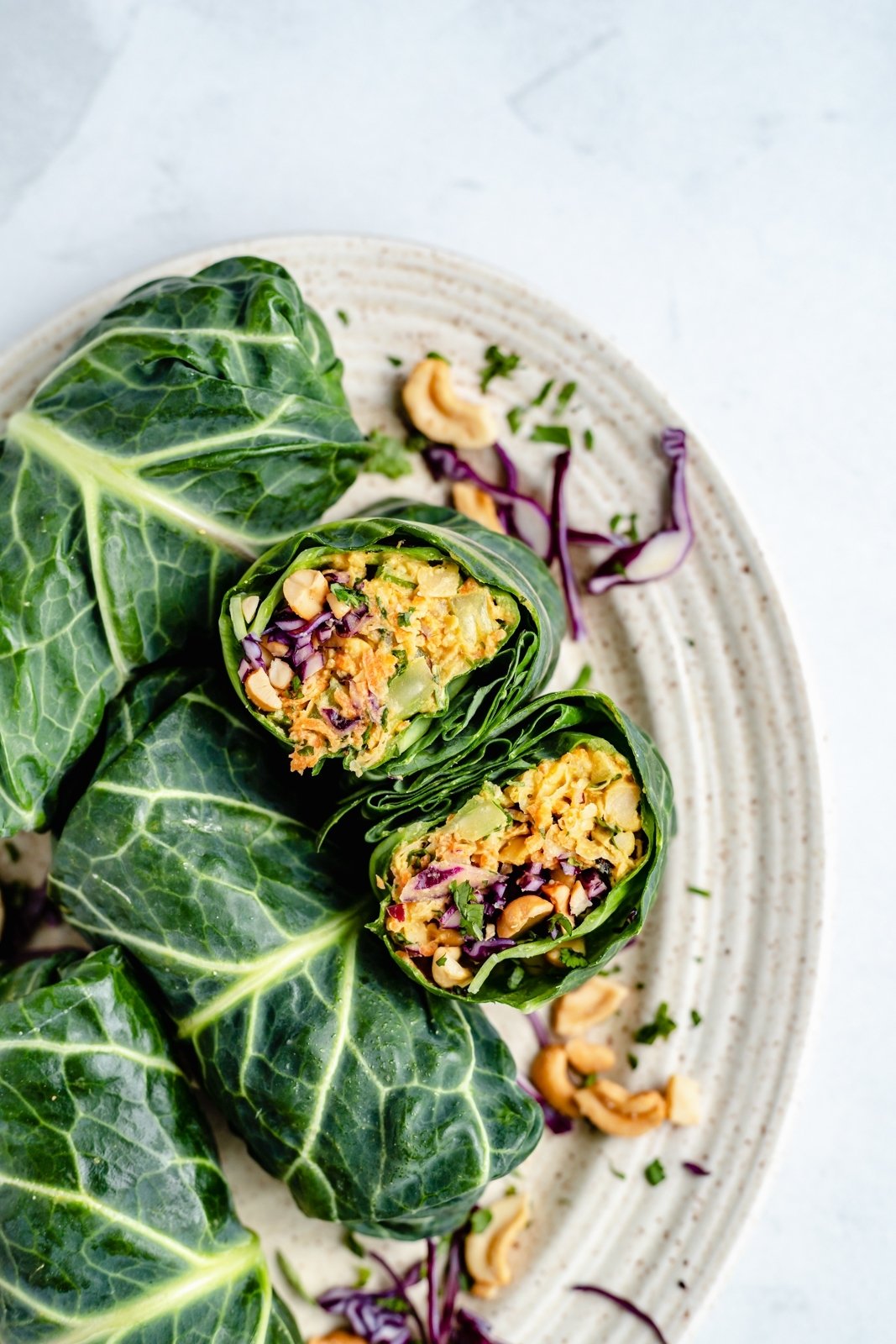 curry chickpea collard wraps on a plate