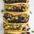 Salmon tacos with black rice and guacamole