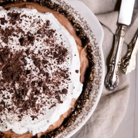 french silk pie on a plate
