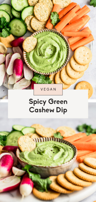 collage of vegan green cashew dip