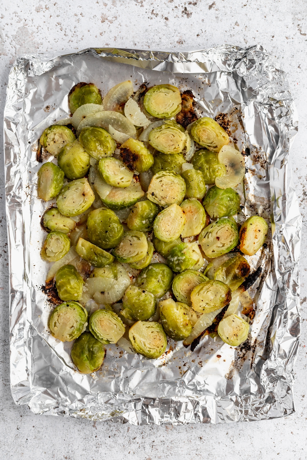 grilled brussels sprouts in a foil pack