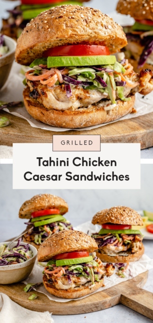 collage of grilled chicken caesar sandwiches