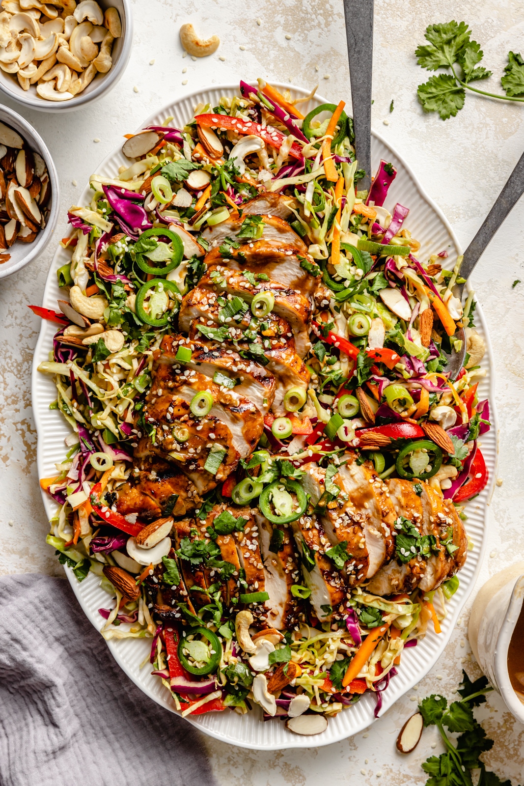 healthy sesame chicken salad on a platter