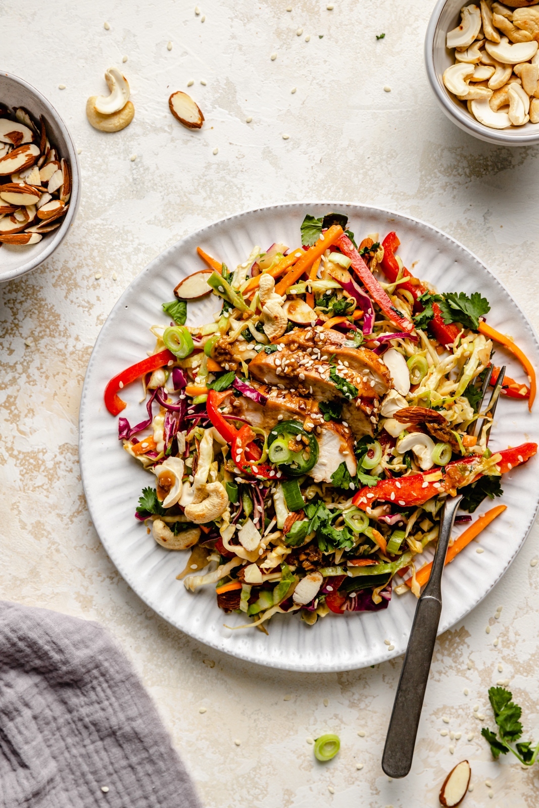 healthy Asian sesame chicken salad on a plate