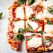 grilled pizza cut in squares