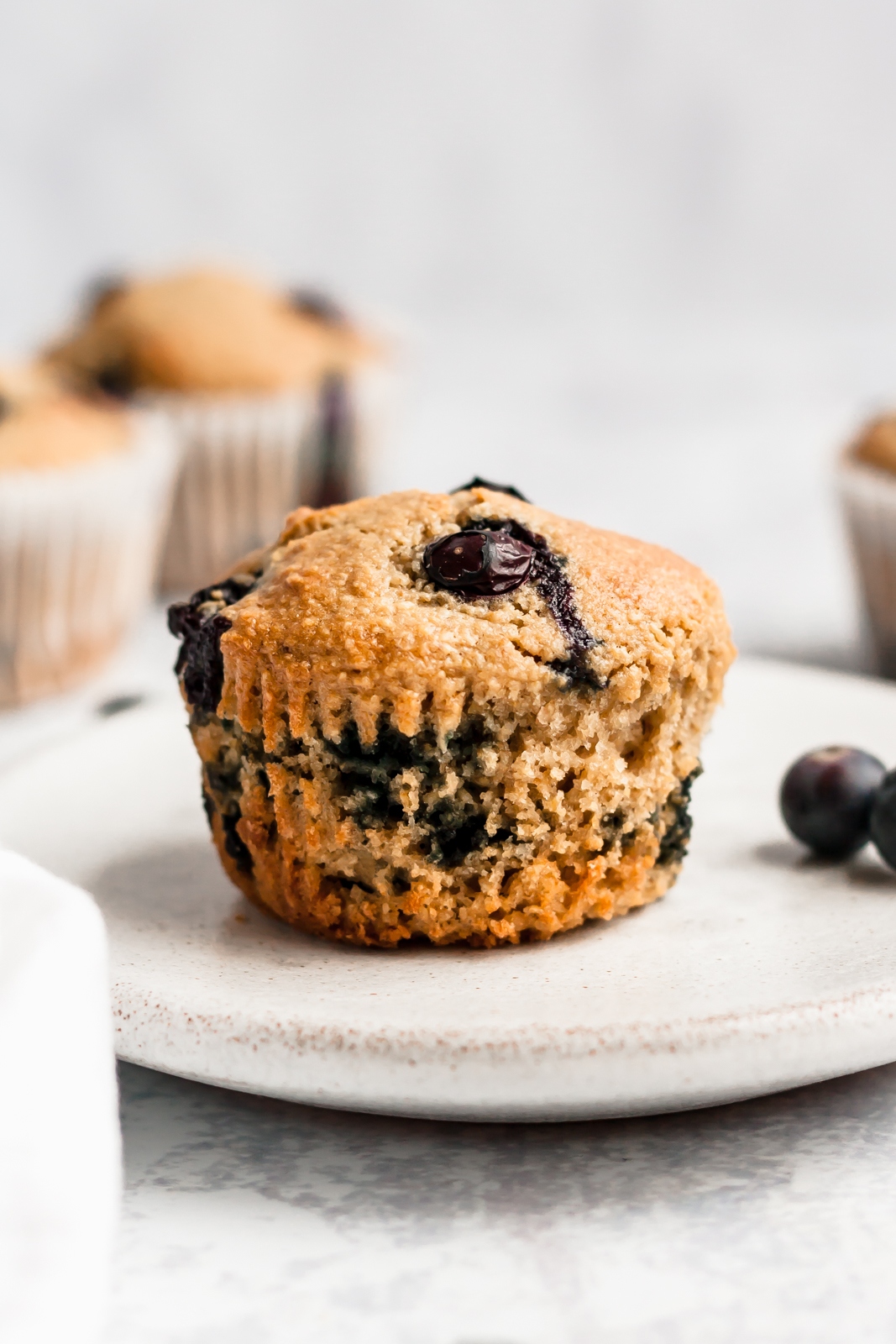 healthy blueberry muffin on a plate