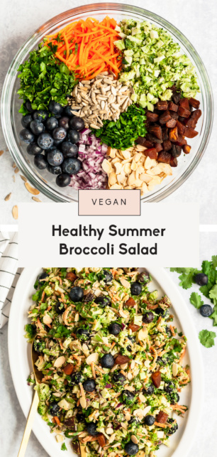 collage of healthy broccoli salad
