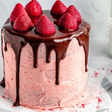 gluten free chocolate strawberry cake on a plate