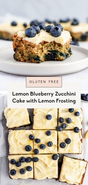 collage of a gluten free blueberry zucchini cake