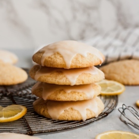 lemon cookies with lemon glaze in a stack