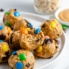 no bake monster cookie energy bites on a plate