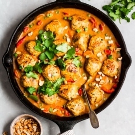one pan ginger chicken meatballs in a skillet