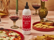 bottle of pizza oil on a table