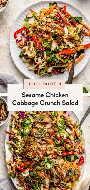 collage of a sesame chicken salad