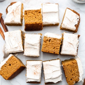 healthy pumpkin cake sliced on parchment paper