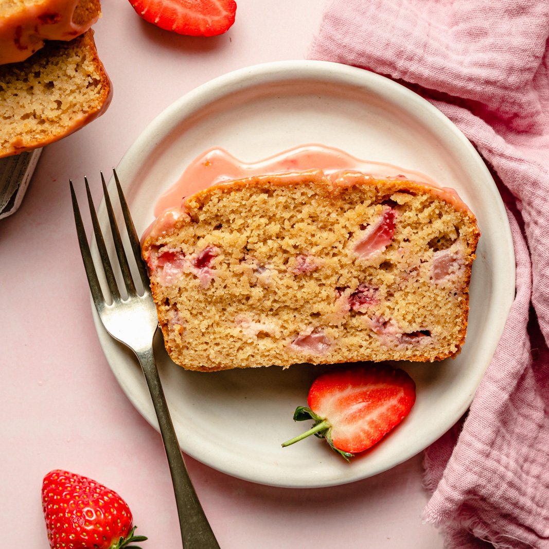 slice of healthy strawberry bread on a plate