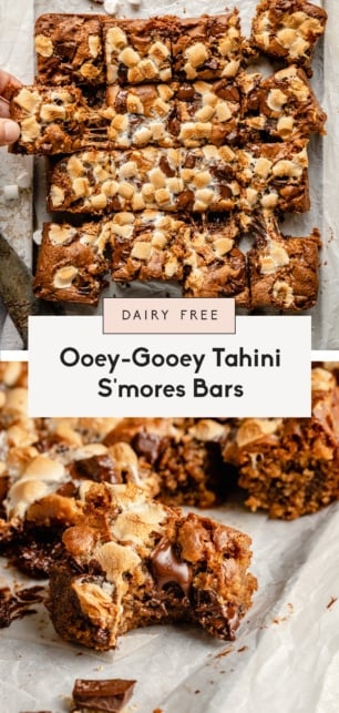 collage of tahini s'mores bars