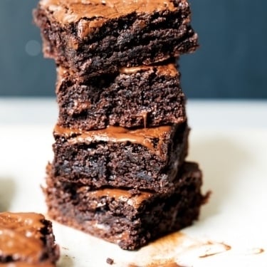tahini brownies in a stack