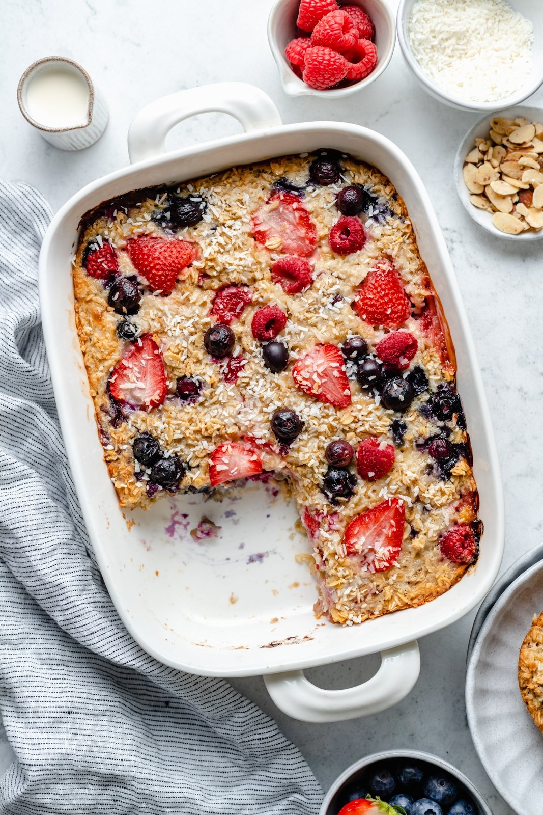 berry baked oatmeal in a baking dish
