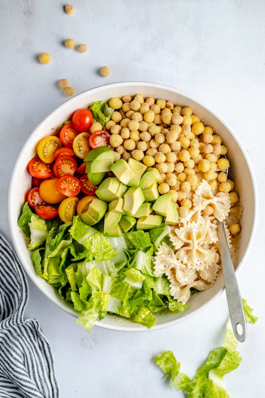 easy vegan caesar pasta salad in a bowl