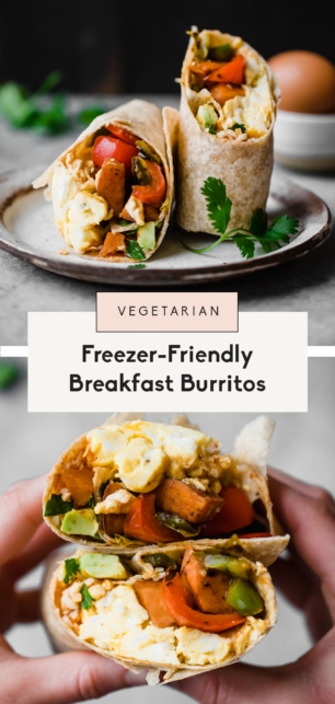 collage of vegetarian breakfast burritos
