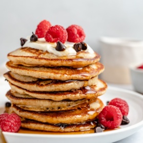stack of oatmeal yogurt pancakes on a plate