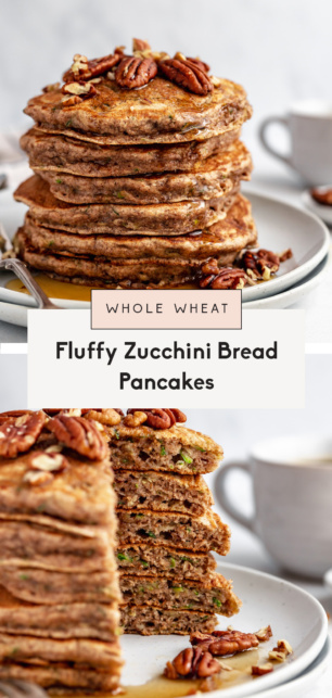 collage of zucchini bread pancakes