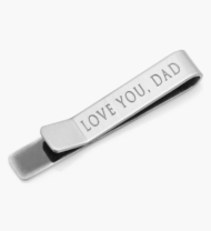 silver tie bar with text over top